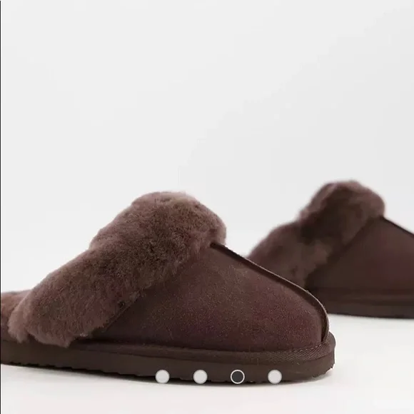 Redfoot platform shearling slippers shoes Chocolate Brown, Dorm, warm cozy shoes - Picture 4 of 5
